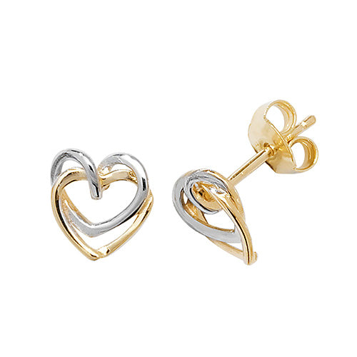 9ct Gold 2 Tone Entwined Heart Studs ER097