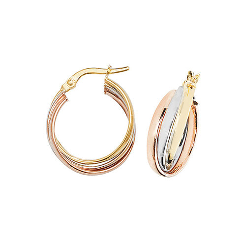 9Ct Gold Tricolour Entwined Hoops