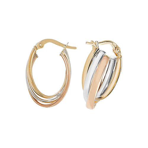 9Ct Gold Tricolour Entwined Oval Hoops
