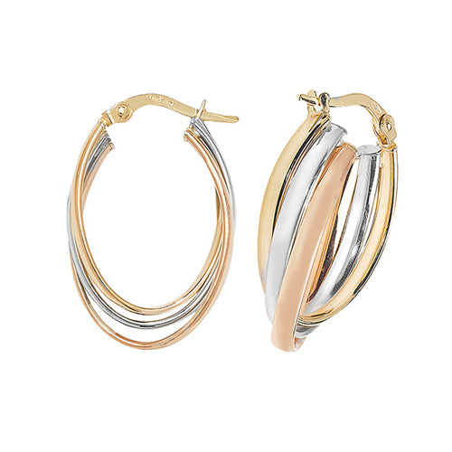 9Ct Gold Tricolour Entwined Oval Hoops
