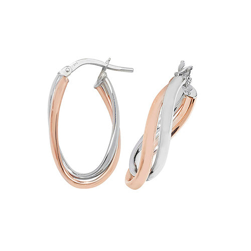 9Ct Gold/Rose Gold 2 Tone Entwined Oval Hoops