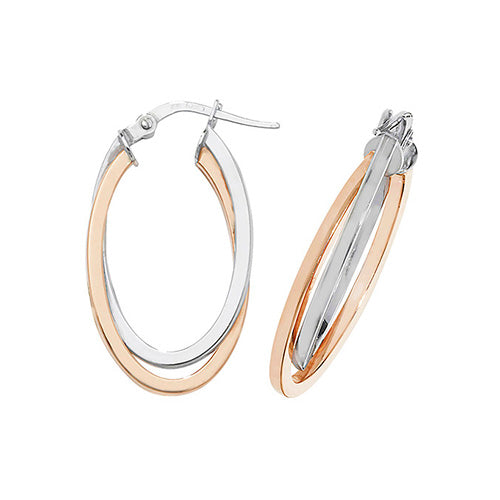 9Ct Gold / Rose Gold 2 Tone Entwined Flat Oval Hoops ER1012