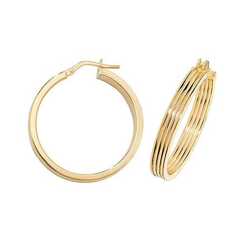 9Ct Gold 3 Row Hoops ER1017