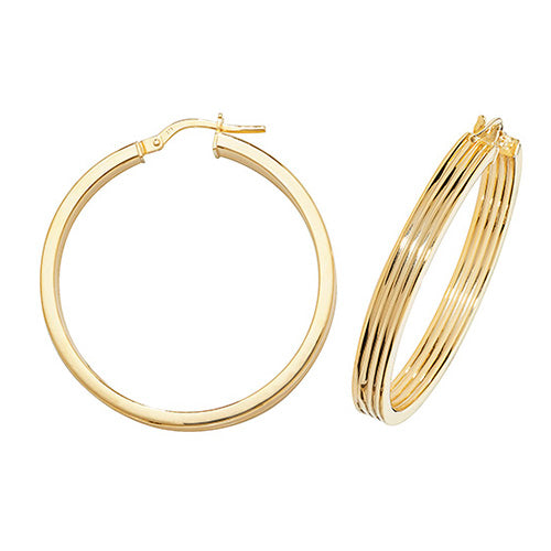 9Ct Gold 3 Row Hoops ER1017