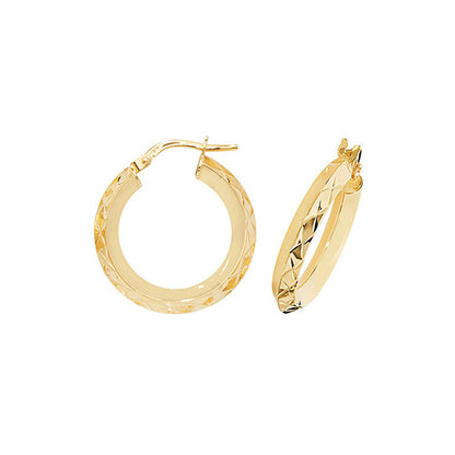 9Ct Gold Diamond Cut Hoops ER1018