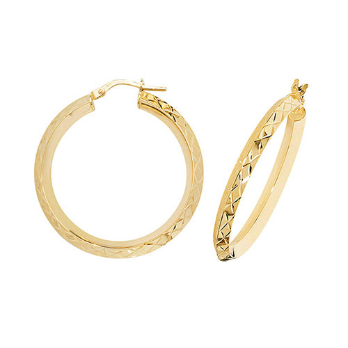 9Ct Gold Diamond Cut Hoops ER1018