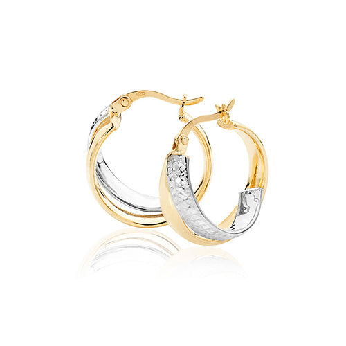 9Ct Gold 2 Tone Diamond Cut Entwined Hoops ER1040DC