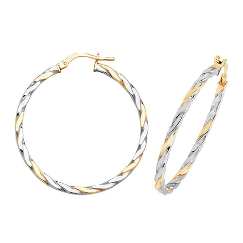 9Ct Gold 2 Tone Twisted Hoops ER1041YW