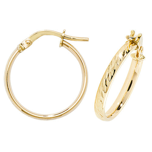 9Ct Gold Diamond Cut Hoops ER1042