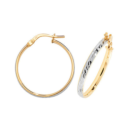 9Ct Gold 2 Tone Diamond Cut Hoops ER1043