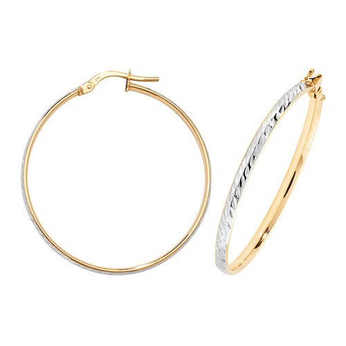 9Ct Gold 2 Tone Diamond Cut Hoops ER1043