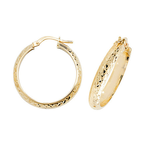 9Ct Gold 2 Tone Diamond Cut Oval Hoops ER1044