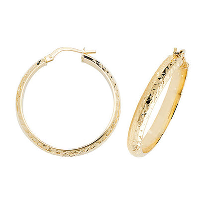 9Ct Gold 2 Tone Diamond Cut Oval Hoops ER1044