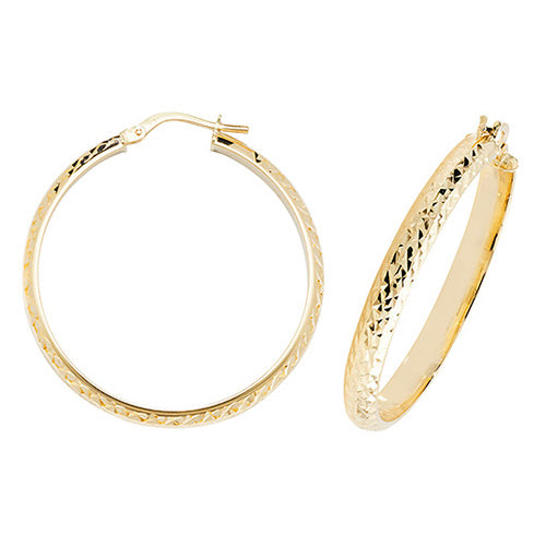 9Ct Gold 2 Tone Diamond Cut Oval Hoops ER1044