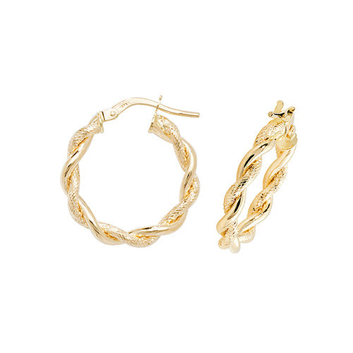 9Ct Gold Diamond Cut Twist Hoops - ER1045