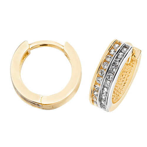 9Ct Gold 2 Tone Cz 2 Row Hinged Hoops - ER1077