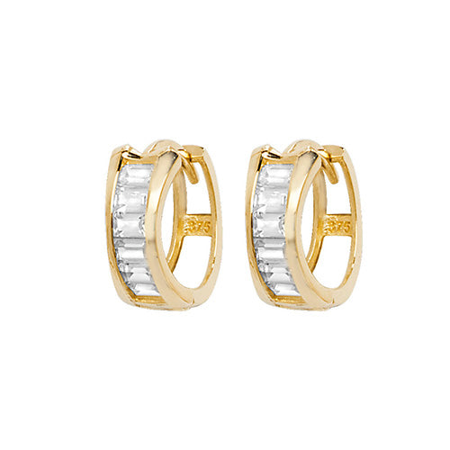 9Ct Gold Baguette Cz Hinged Hoops - ER1148