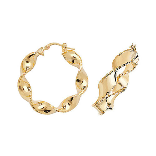 9Ct Gold Diamond Cut Twisted Hoops ER203N