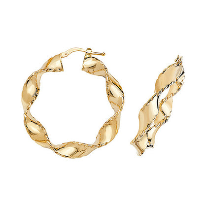 9Ct Gold Diamond Cut Twisted Hoops ER203N