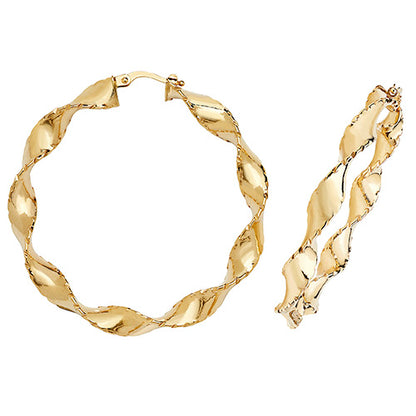 9Ct Gold Diamond Cut Twisted Hoops ER203N