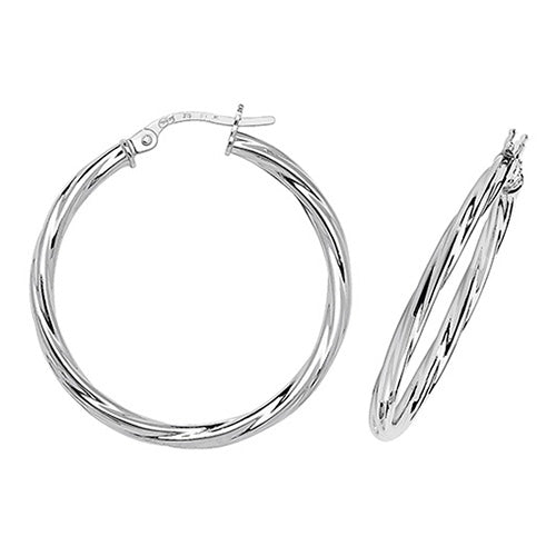 9CT White Gold Twisted Hoops ER348W