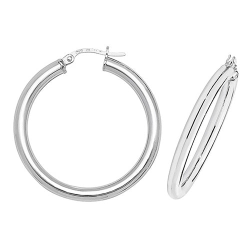 9CT White Gold Tube Hoops ER380W