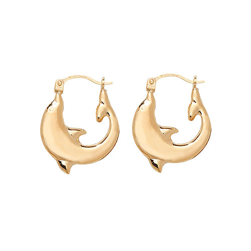 9Ct Gold Dolphin Creole Earrings ER488
