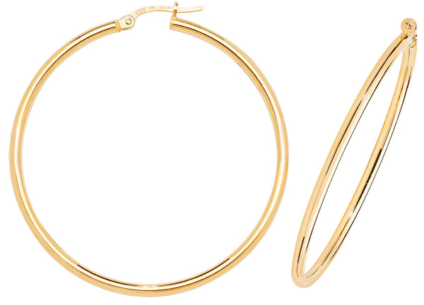 9ct Yellow Gold Plain 2mm Wide Hoops