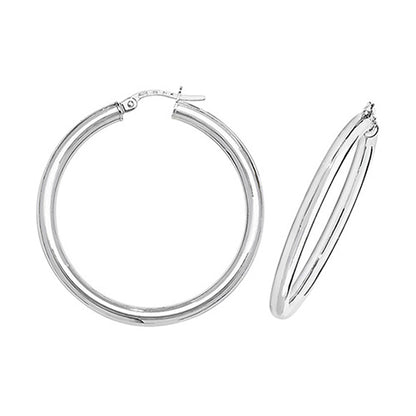 9CT White Gold Tube Hoops ER524W