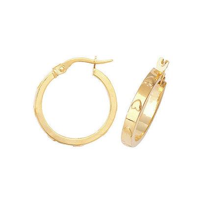 9CT Gold Heart Design Flat Hoops ER664