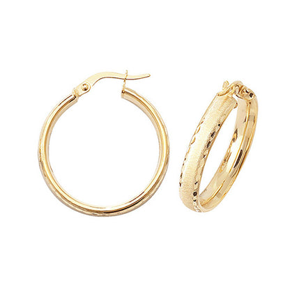 9CT Gold Diamond Cut Millgrain Hoops ER880