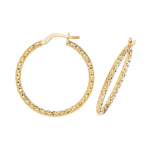 9CT Gold Diamond Cut Hoops ER951