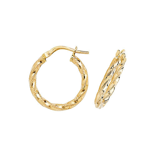 9CT Gold Diamond Cut Twisted Hoops ER952