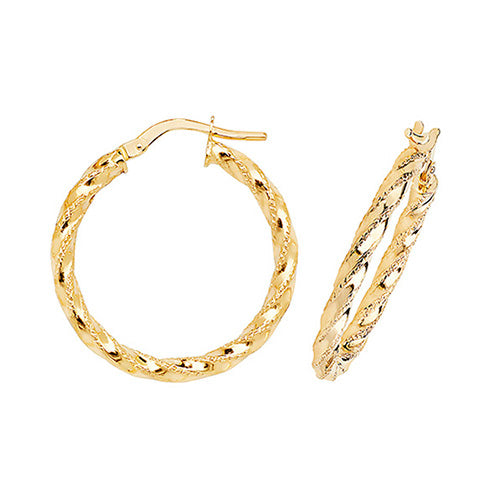 9CT Gold Diamond Cut Twisted Hoops ER952