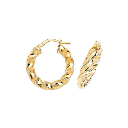 9CT Gold Diamond Cut Twisted Hoops ER954