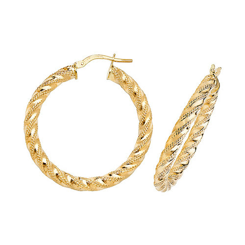9CT Gold Diamond Cut Twisted Hoops ER954