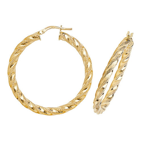 9CT Gold Diamond Cut Twisted Hoops ER954