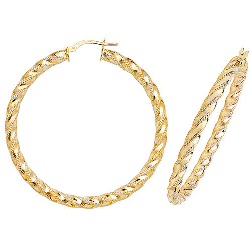 9CT Gold Diamond Cut Twisted Hoops ER954