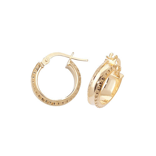 9CT Gold Diamond Cut Millgrain Hoops ER960