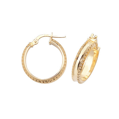 9CT Gold Diamond Cut Millgrain Hoops ER960