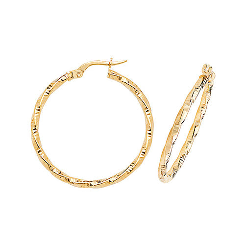 9CT Gold Diamond Cut Twisted Hoops ER963