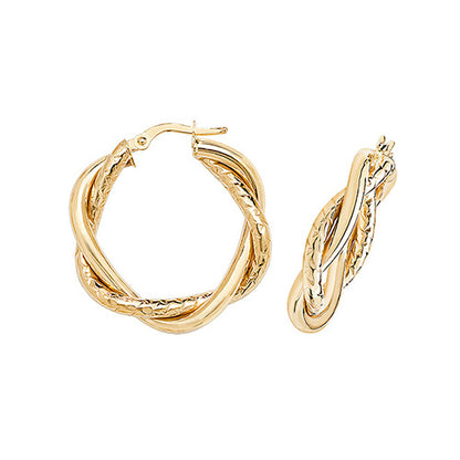 9CT Gold Diamond Cut Entwined Hoops ER988