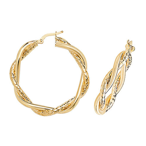 9CT Gold Diamond Cut Entwined Hoops ER988