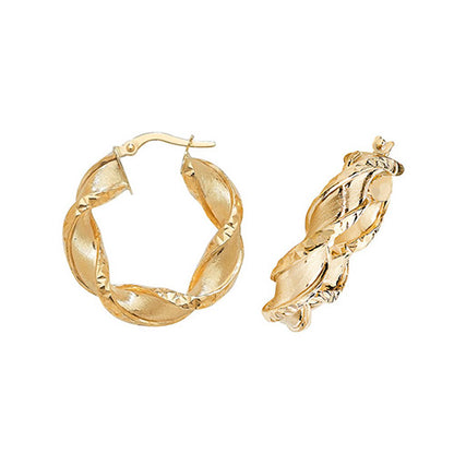 9CT Gold Diamond Cut Twisted Hoops ER990