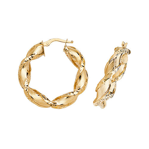 9CT Gold Diamond Cut Twisted Hoops ER990