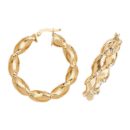 9CT Gold Diamond Cut Twisted Hoops ER990