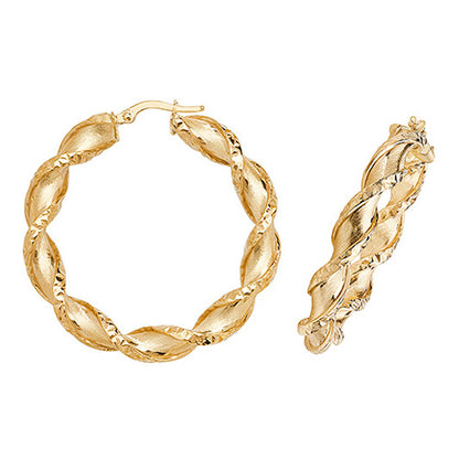 9CT Gold Diamond Cut Twisted Hoops ER990