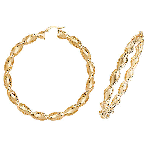 9CT Gold Diamond Cut Twisted Hoops ER990