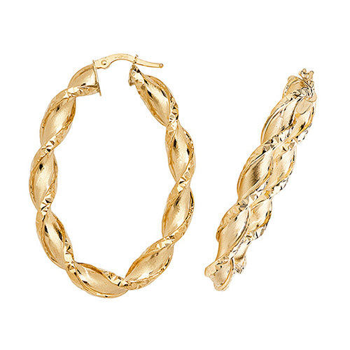 9CT Gold Diamond Cut Twisted Hoops ER990