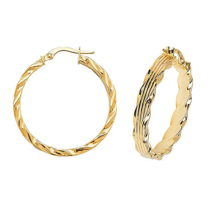 9CT Gold Diamond Cut Twisted Hoops ER995